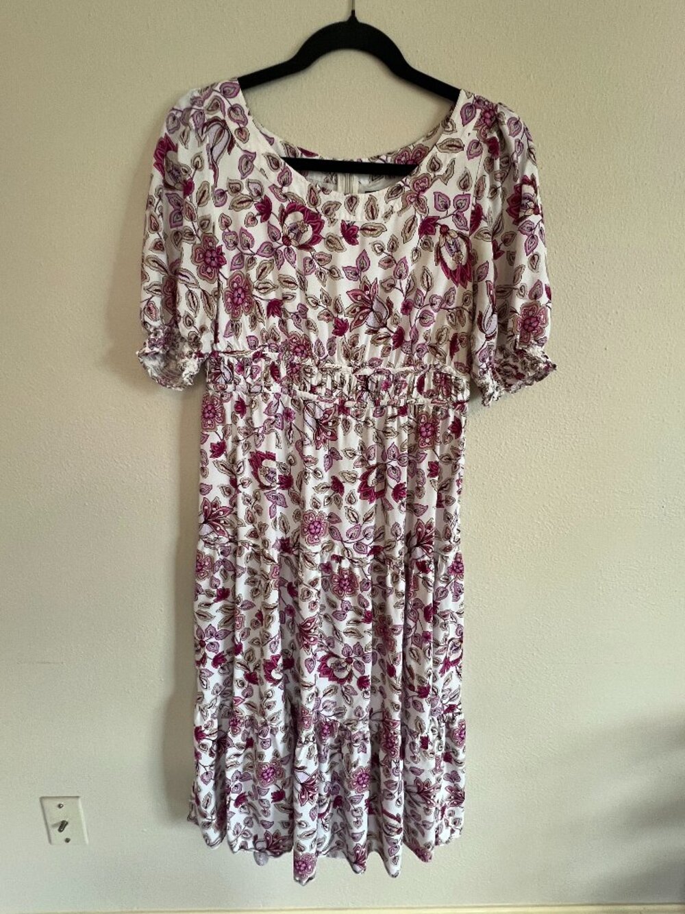 Ann Taylor Long Pink and White Floral Dress, Size 2